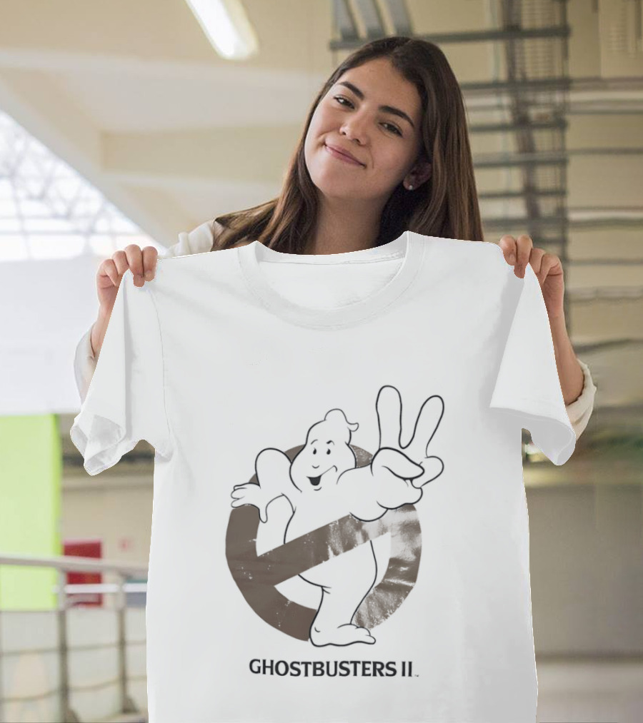 Ghostbusters II Classic Movie Logo With Peace Sign Ghost T-Shirt