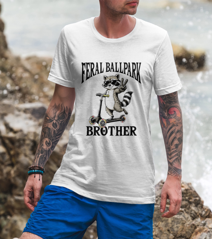 Feral Ballpark Brother Raccoon On Scooter With Peace Sign T-Shirt