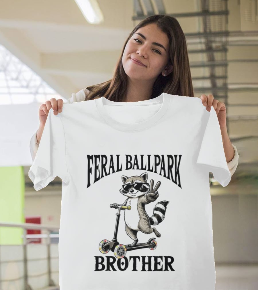 Feral Ballpark Brother Raccoon On Scooter With Peace Sign T-Shirt