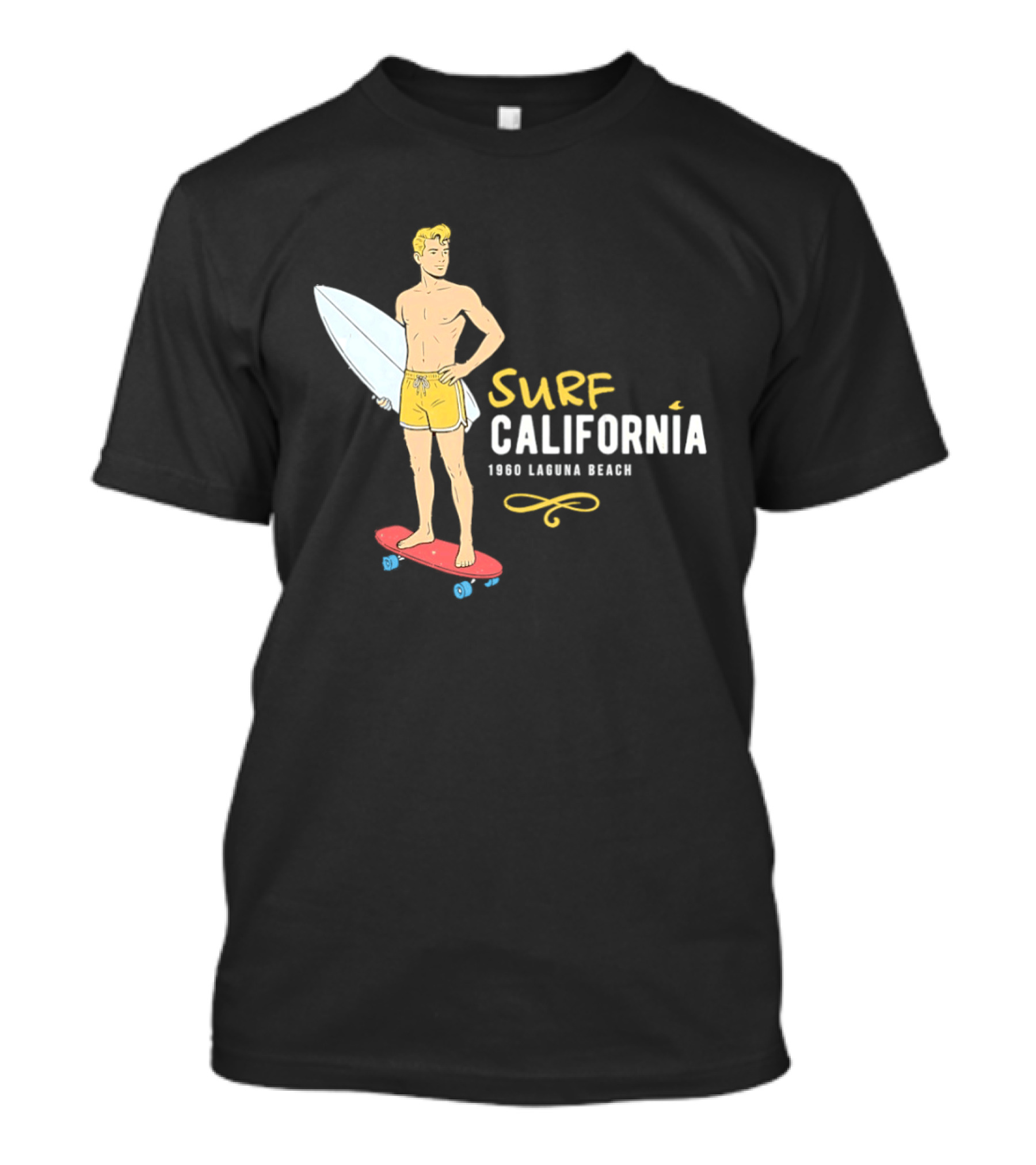 Surf California Laguna Beach Surfer Skateboard Vintage Vibes T-Shirt
