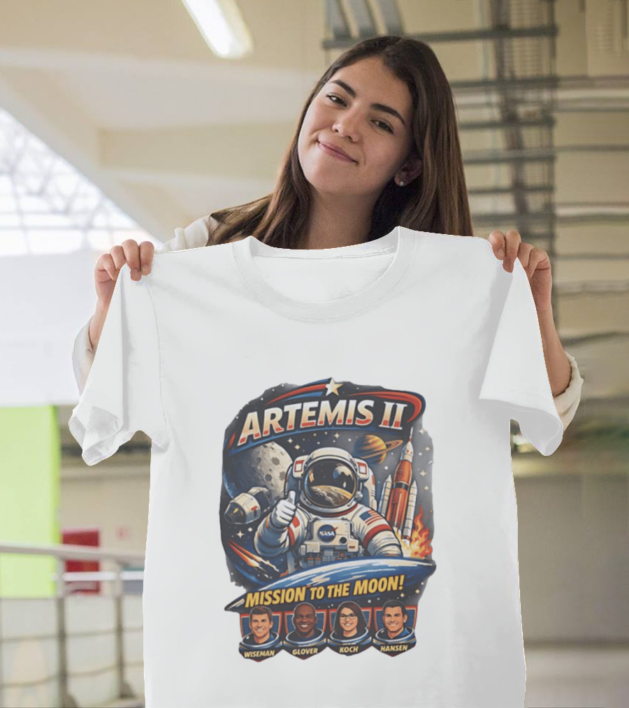 Artemis II NASA Astronauts Wiseman Glover Koch Hansen Lunar Mission T-Shirt