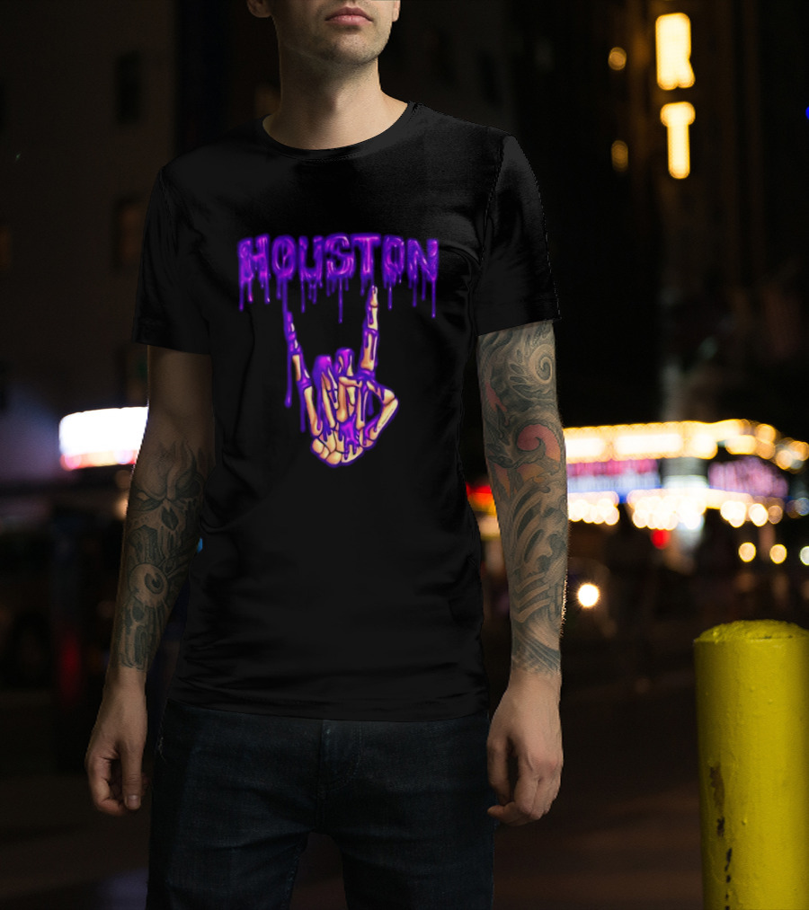 Houston Drip Skeleton Hand Gesture 2026 Purple T-Shirt