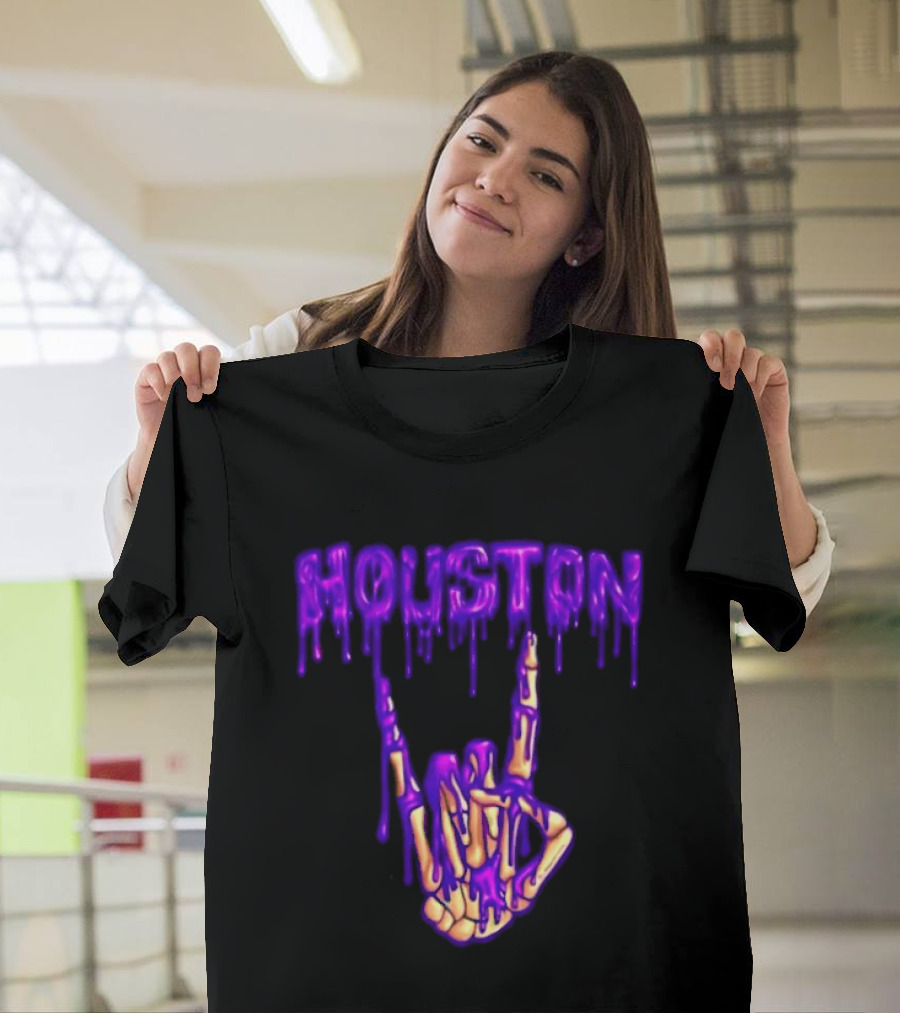 Houston Drip Skeleton Hand Gesture 2026 Purple T-Shirt