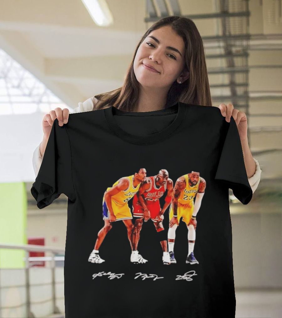 Kobe Bryant Michael Jordan LeBron James Lakers Bulls Signatures Legend Basketball T-Shirt