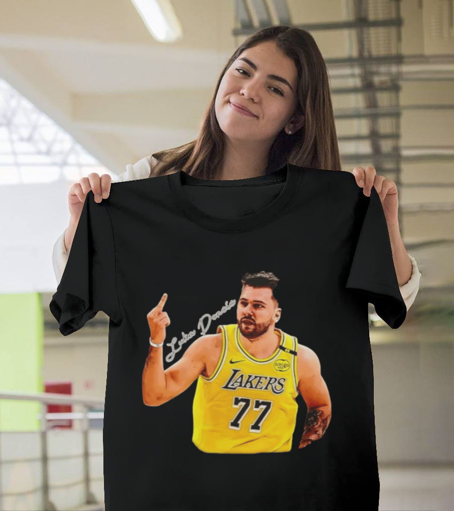 Luka Doncic Lakers 77 Middle Finger Gesture Nike Basketball Jersey T-Shirt