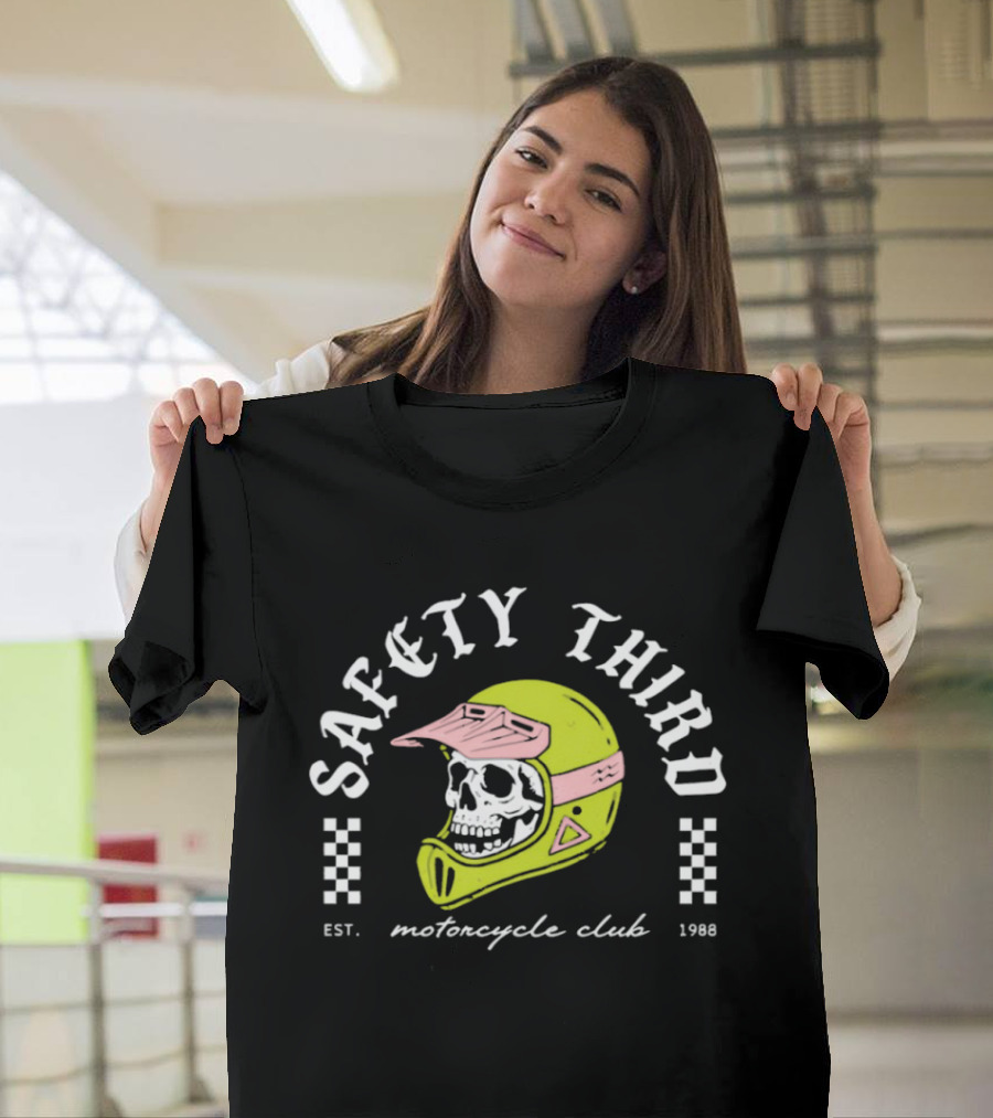 Safety Third Motorcycle Club Skull Helmet Est 1998 T-Shirt