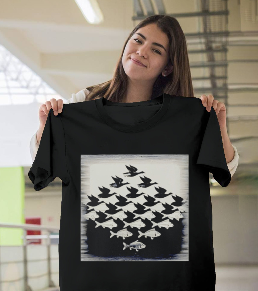 MC Escher Sky And Water Tessellation Optical Illusion T-Shirt
