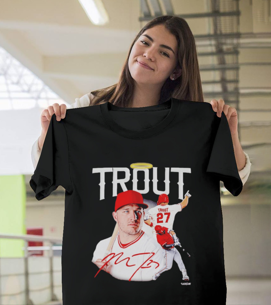 Mike Trout Los Angeles Angels 27 Halo Collage T-Shirt