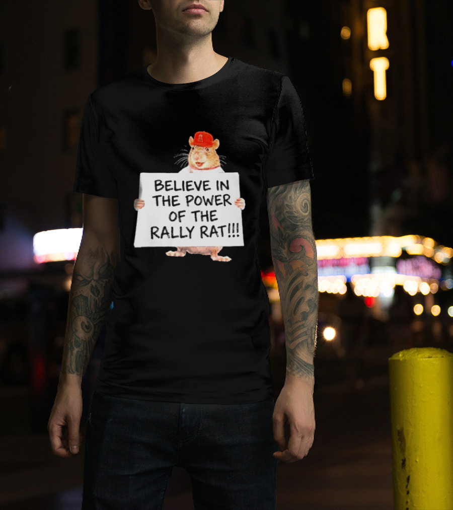 Believe In The Power Of The Rally Rat Red Cap Baseball Fan Spirit T-Shirt