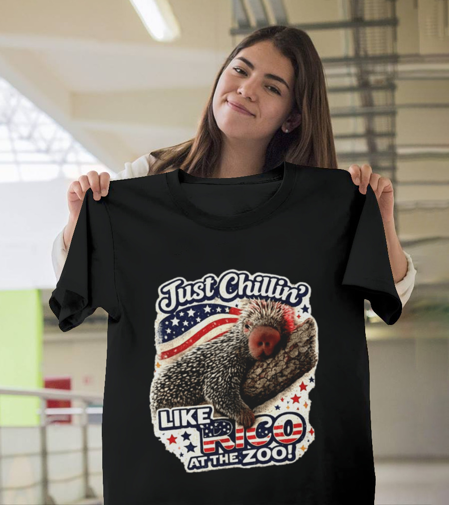 Just Chillin' Like Rico At The Zoo Patriotic Porcupine Vibes T-Shirt