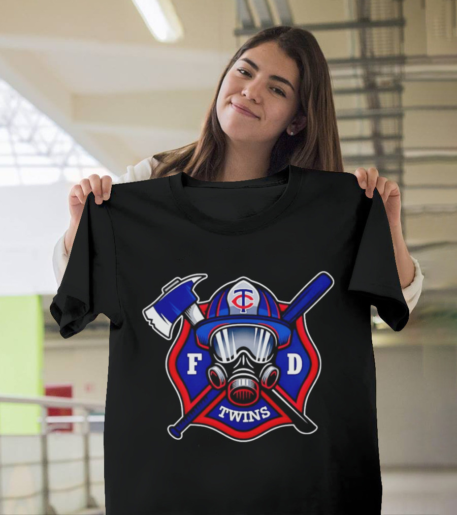 Minnesota Twins FD Firefighters Helmet Axe Baseball Bat T-Shirt