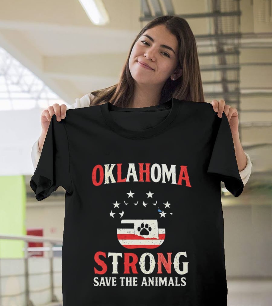 Oklahoma Strong Save The Animals Paw Print Flag Stars T-Shirt