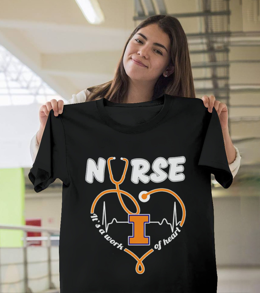 Nurse Illinois Fighting Illini It's A Work Of Heart Stethoscope Heart T-Shirt