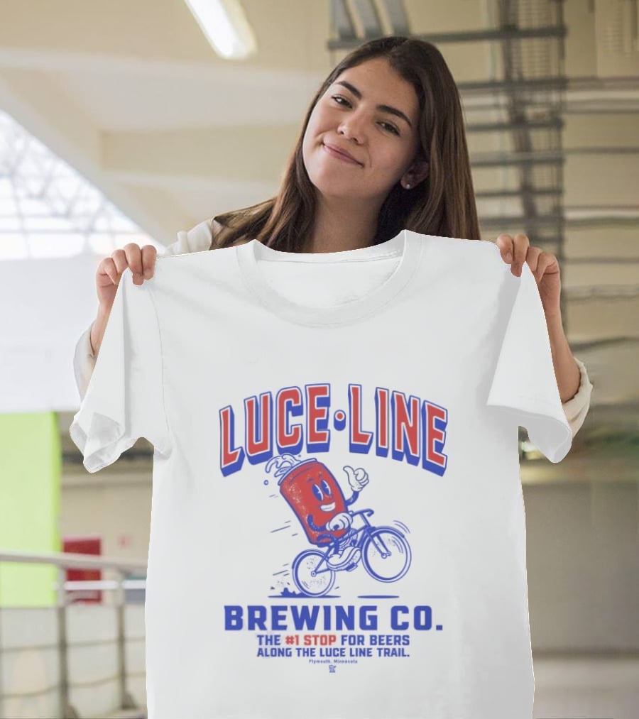 Luce Line Brewing Co The 1 Stop For Beers Along The Luce Line Trail Featuring Cycling Can T-Shirt