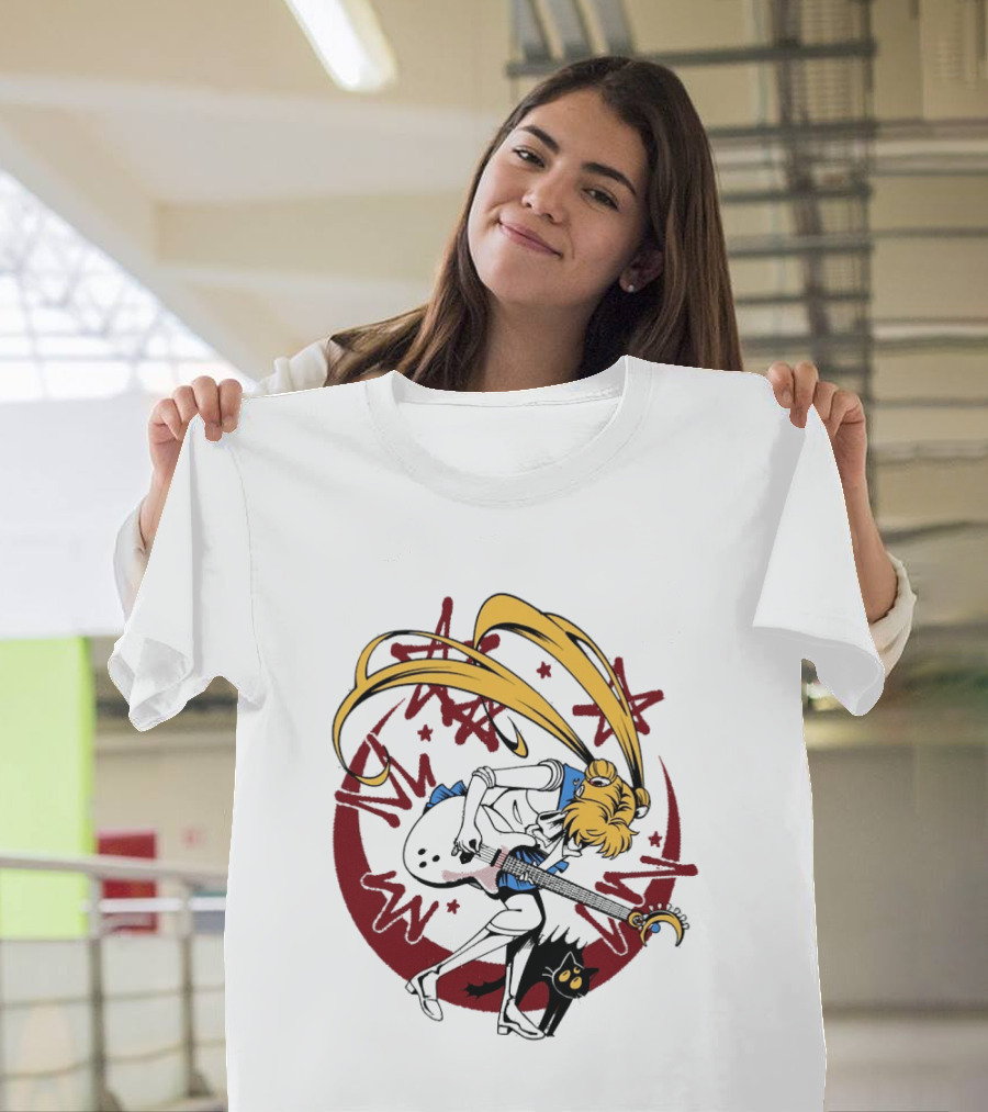Rock N' Roll Moonlight Pop Culture Wizard Sailor Character Magic Guitar T-Shirt