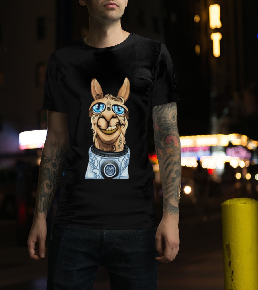 Astronaut Llama Space Adventure With Cosmic Glasses And Spacesuit T-Shirt