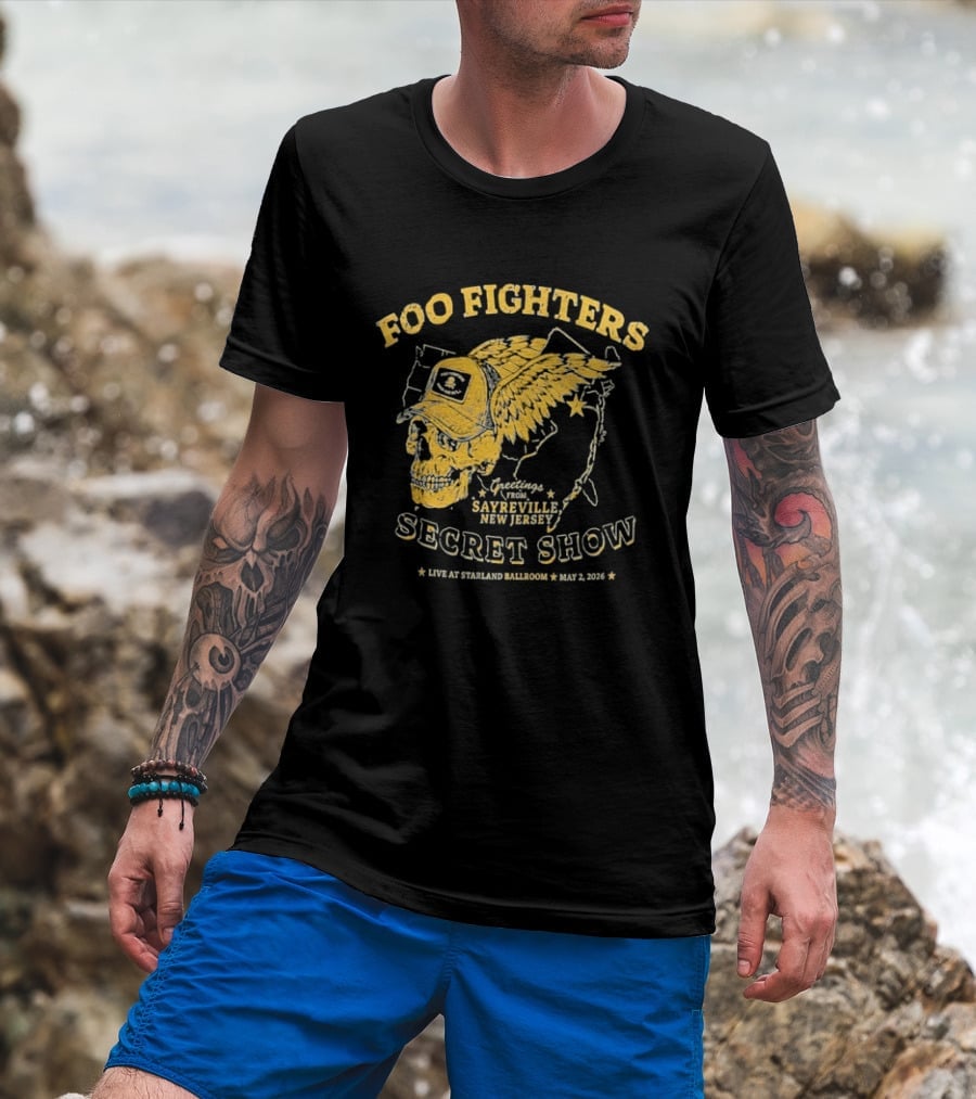 Foo Fighters Sayreville New Jersey 2026 Secret Show Winged Skull Starland Ballroom May 2 T-Shirt