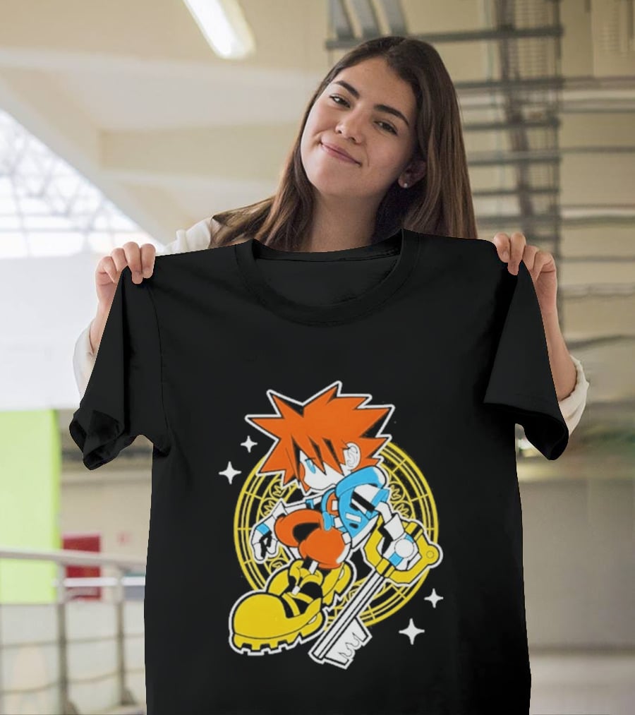 Sora Keyblade Cartoon Character With Bold Colors And Magic Circle T-Shirt
