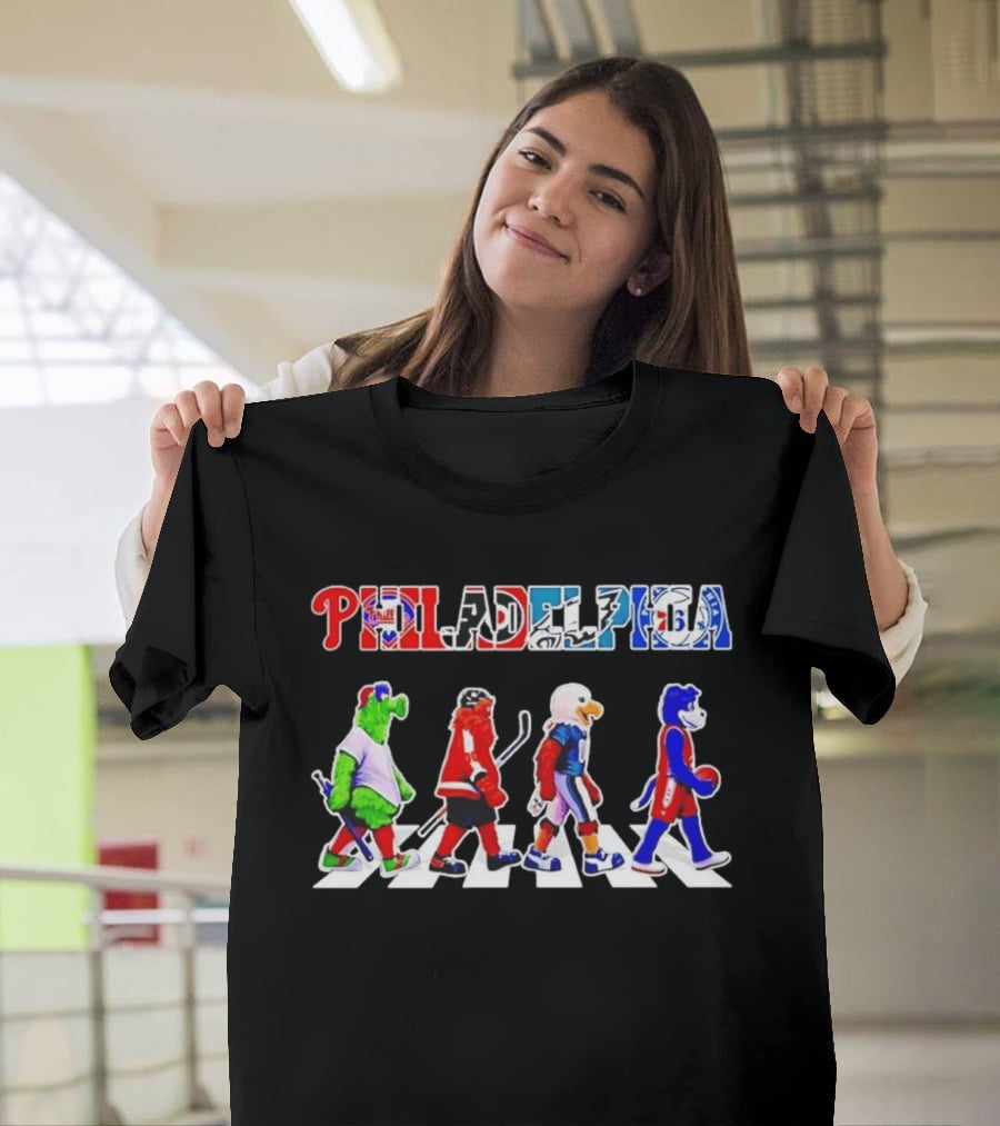 Philadelphia Mascots Abbey Road Beatles Parody Sports Teams 76ers Phillies Eagles Flyers T-Shirt