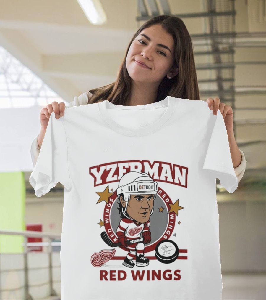 Yzerman Red Wings Caricature Hockey Player T-Shirt