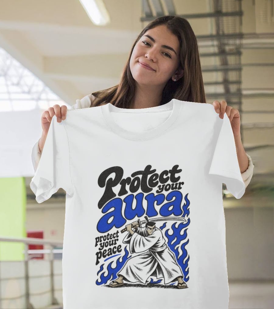 Protect Your Aura Samurai Protect Your Peace Blue Flames T-Shirt