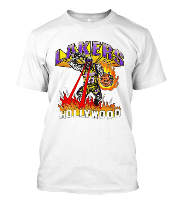 Rare Warren Lotas Los Angeles Lakers Hollywood Basketball Player Flames Laser Eyes 23 Team T-Shirt