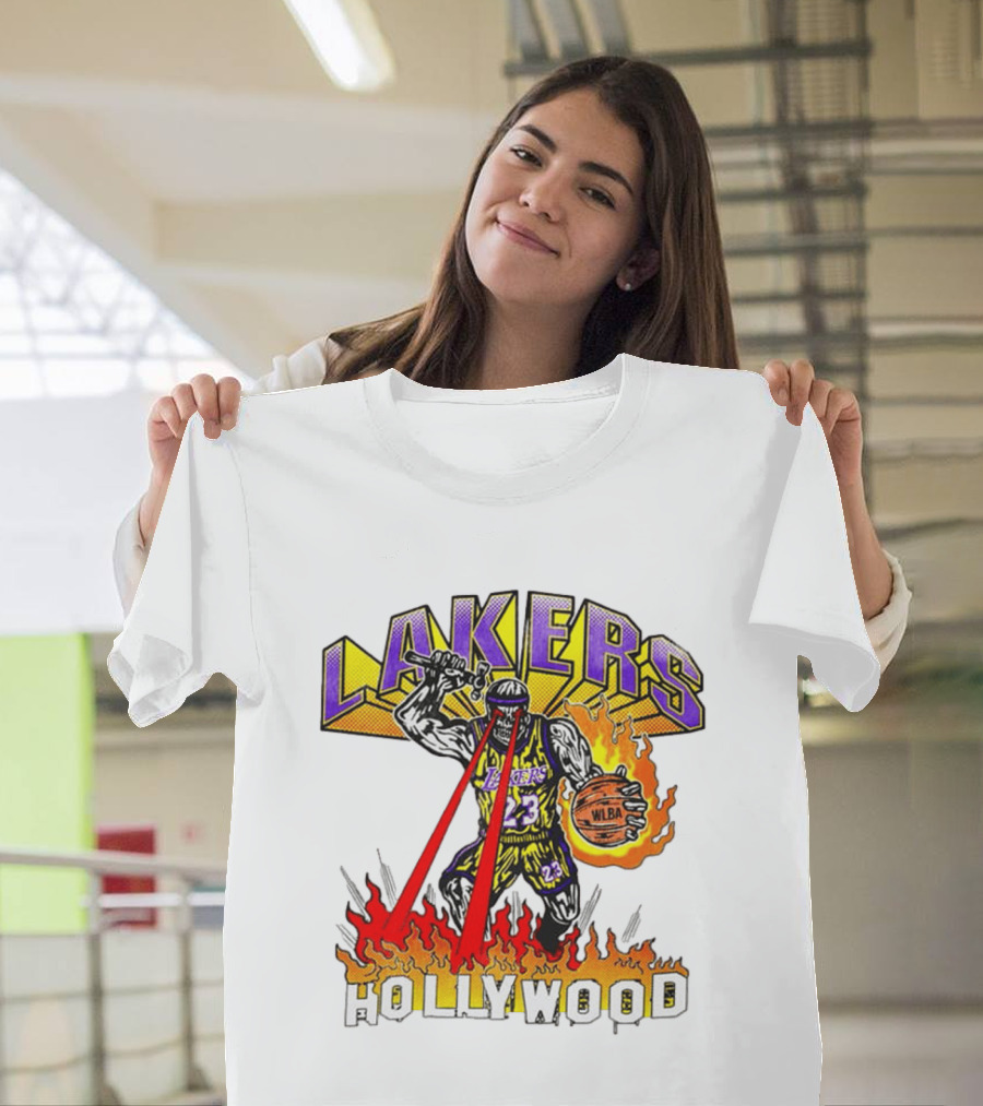 Rare Warren Lotas Los Angeles Lakers Hollywood Basketball Player Flames Laser Eyes 23 Team T-Shirt