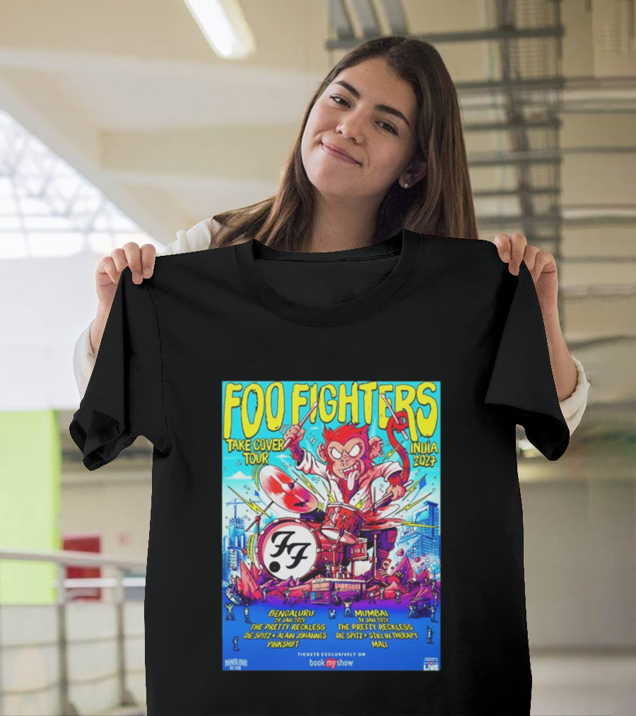 Foo Fighters Take Cover Tour India 2027 Bengaluru Mumbai The Pretty Reckless Die Spitz Alain Johannes Punkshit Still In Therapy Mali January 29 31 T-Shirt
