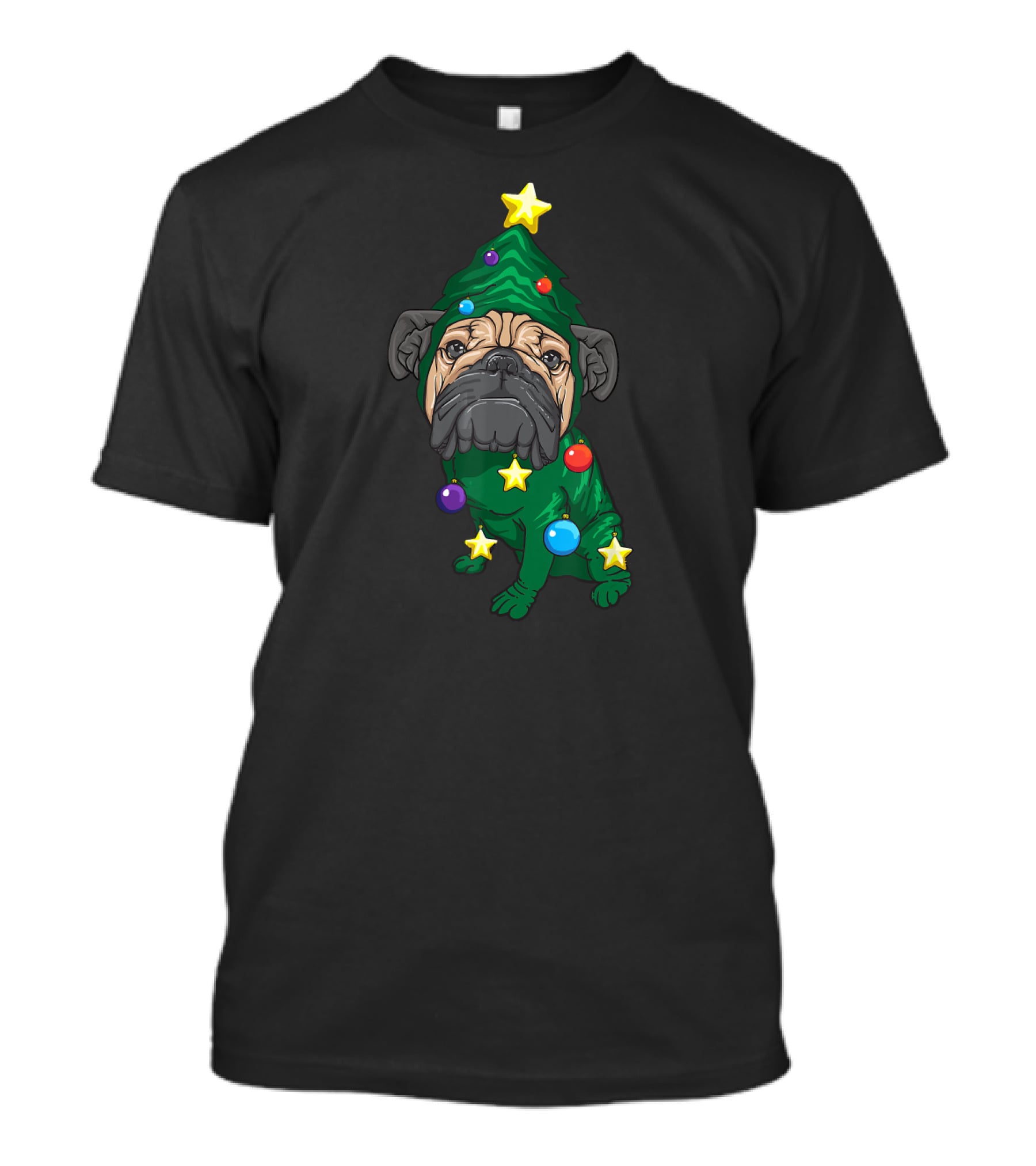 Pug Christmas Tree Yuletide Adorable Puppy Fan Holiday Stars Ornaments T-Shirt
