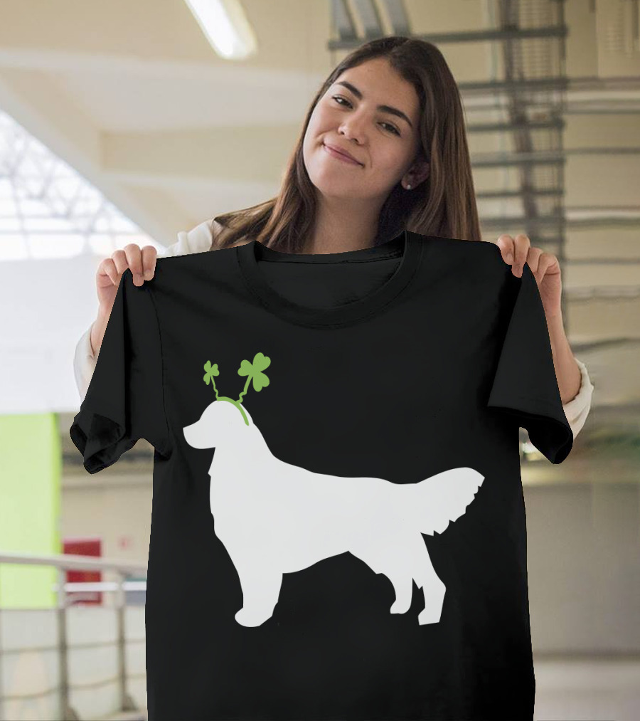Golden Retriever Shamrock Antlers St Patricks Day Dog T-Shirt