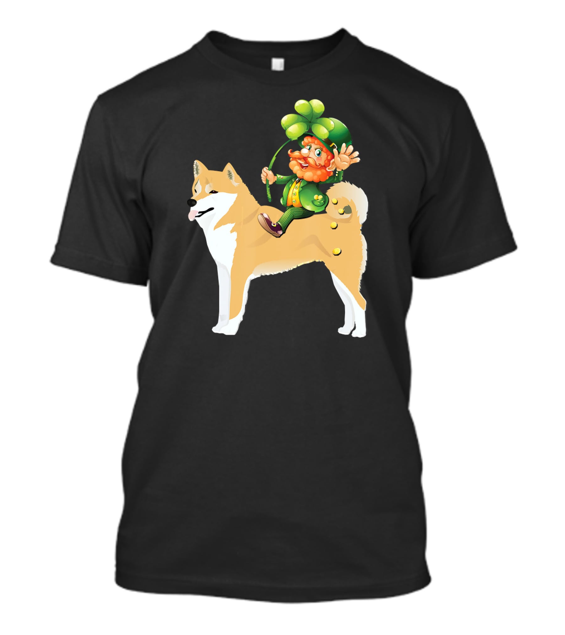 Leprechaun On Shiba Inu With Shamrock Rider T-Shirt