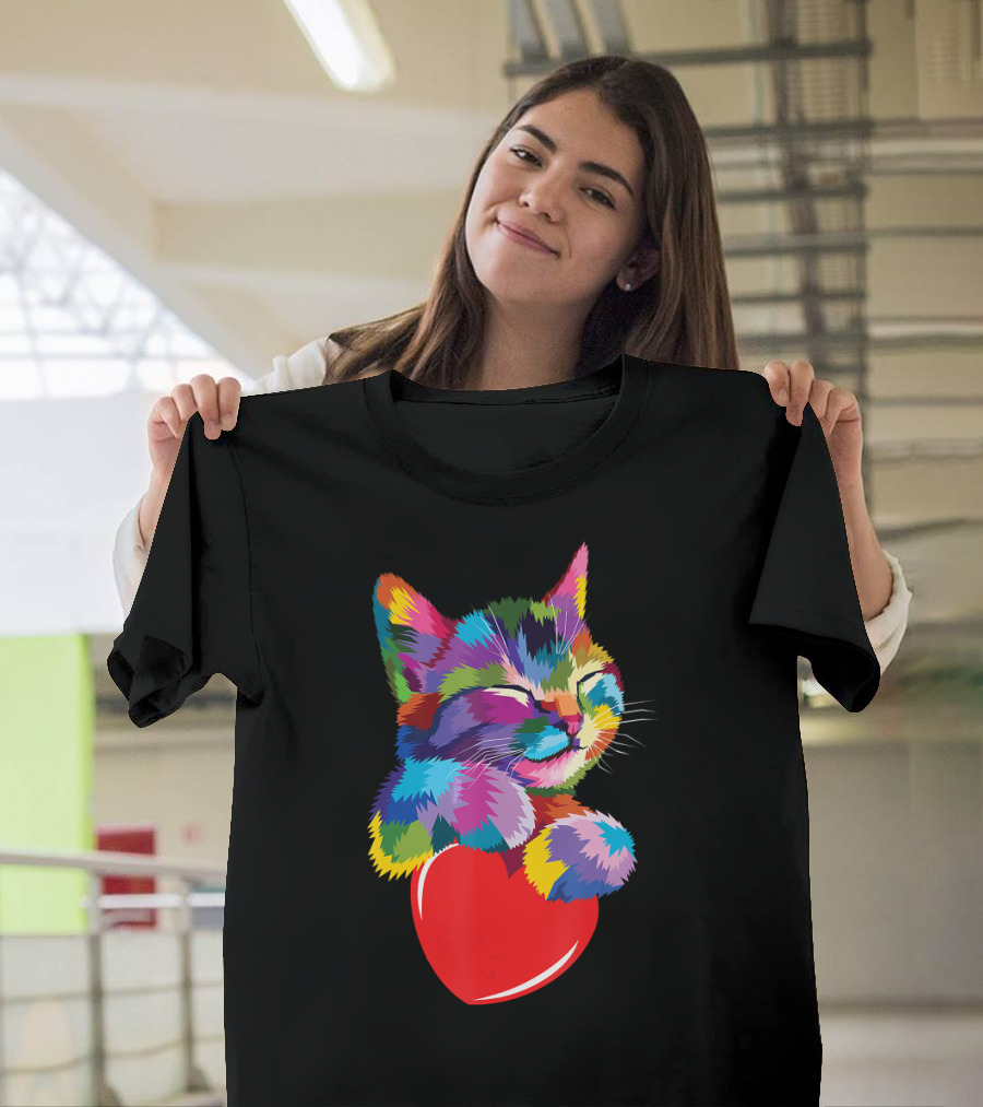 Colorful Cute Kitty for Kitten Lovers Adoption with Heart T-Shirt
