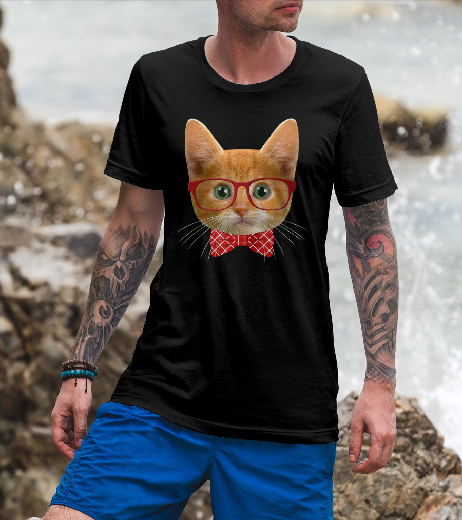 Tabby Cat Lover Orange Hipster Glasses Kitty Mama T-Shirt
