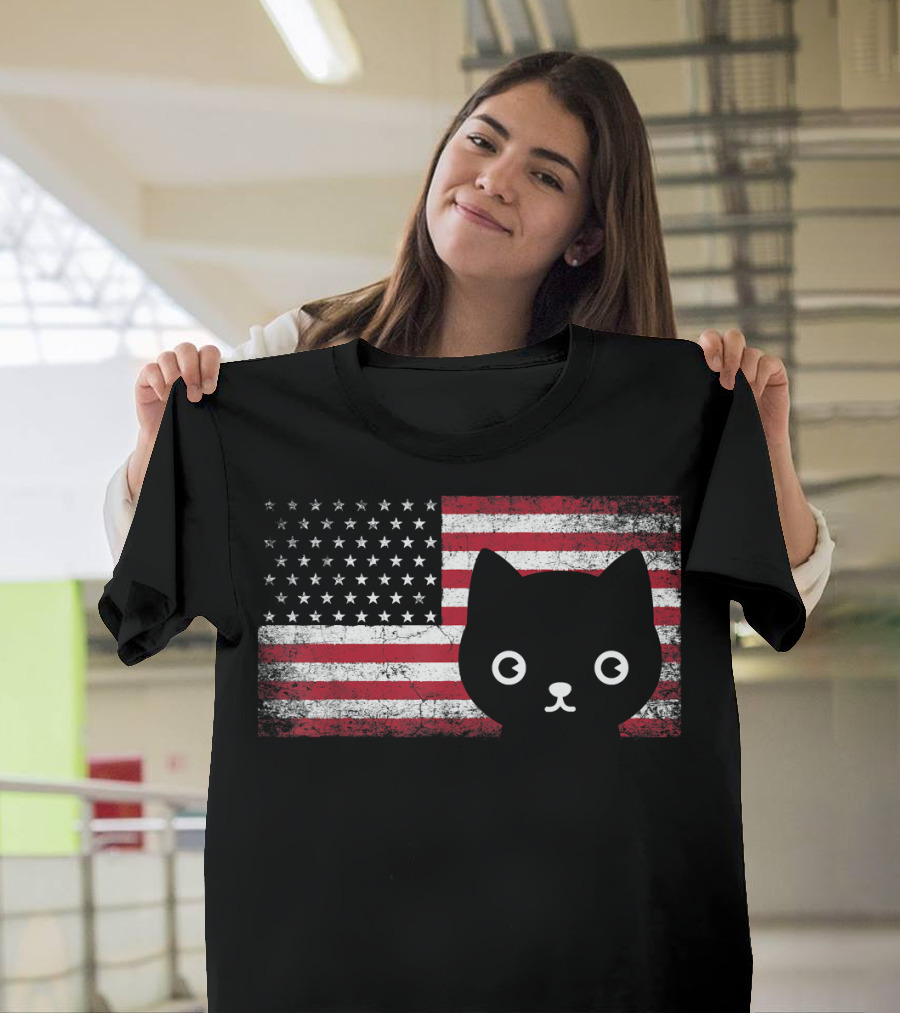 American Flag Cat Lover Meowica USA July 4th Fur T-Shirt