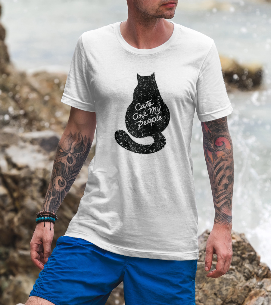 Cats Are My People Silhouette Back View Sketch T-Shirt