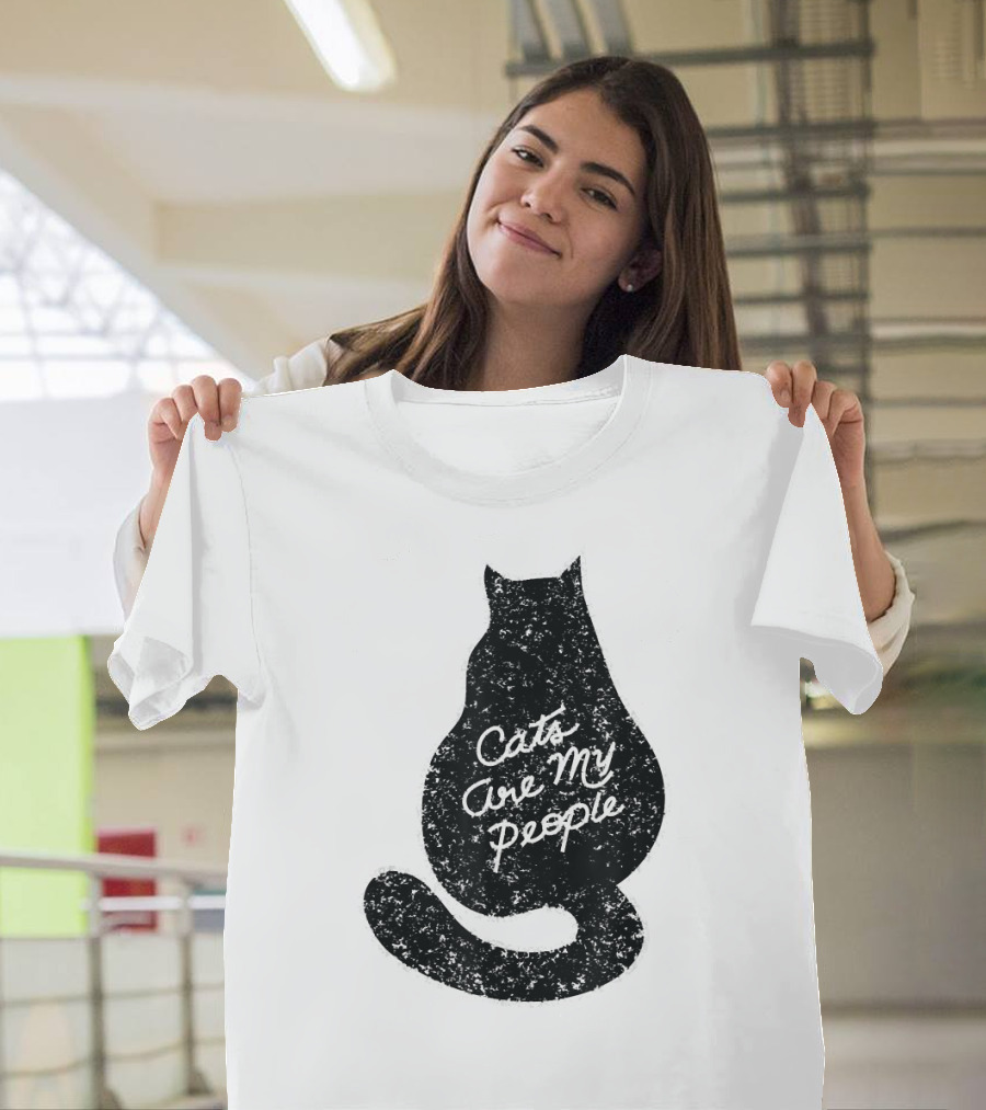 Cats Are My People Silhouette Back View Sketch T-Shirt