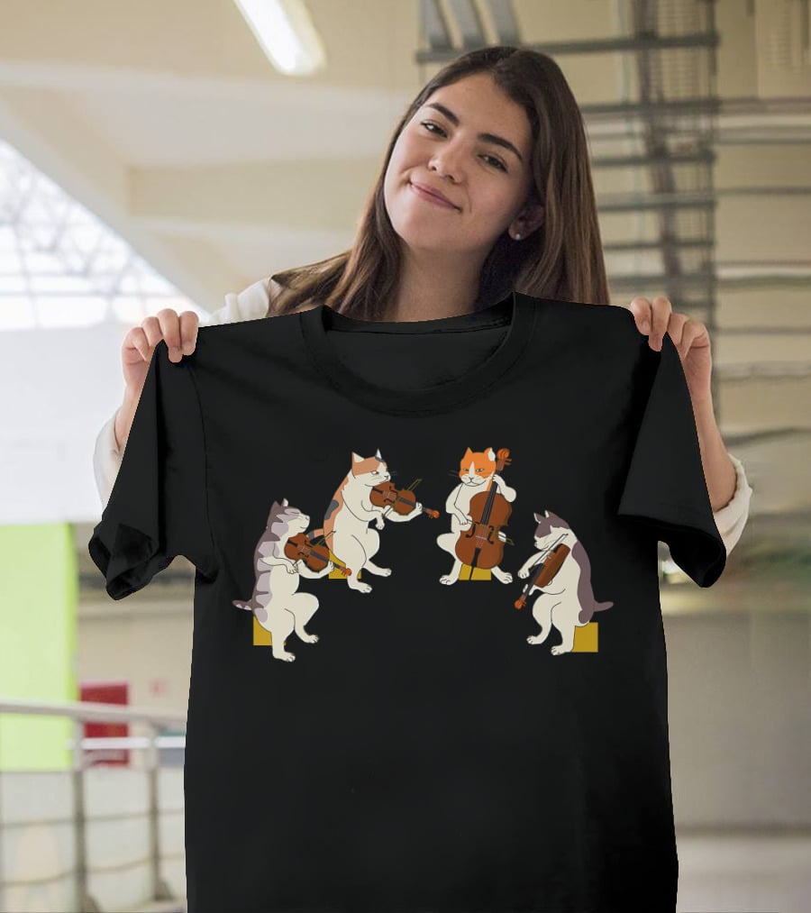 Playful Cats Orchestra Violin Cello Music Cat Lover T-Shirt