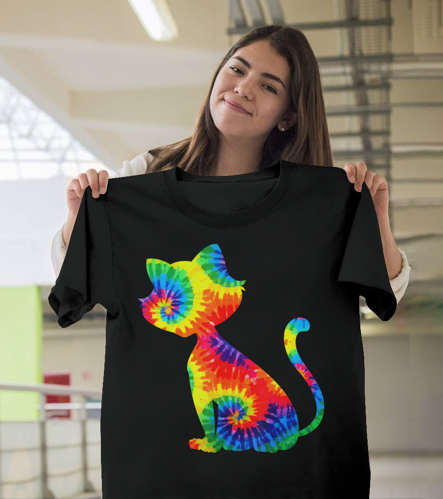 Tie Dye Colorful Kitten Cat Spiral T-Shirt