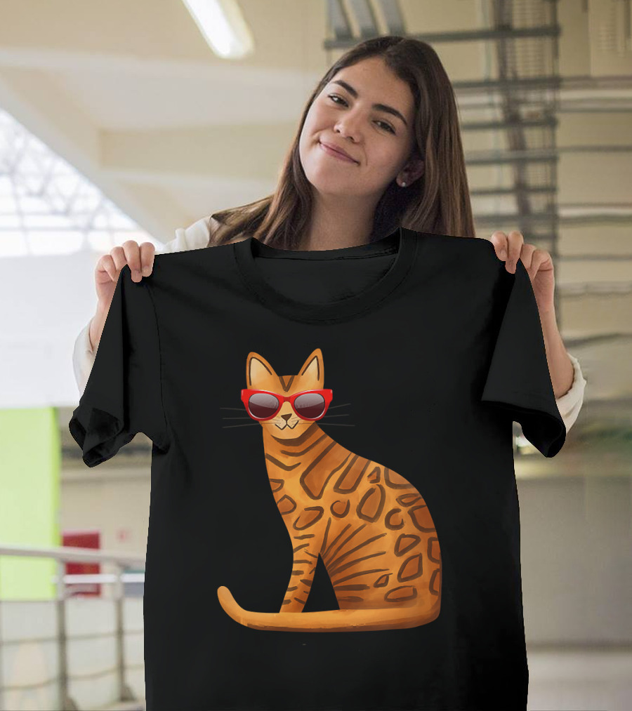 Best Cool Bengal Cat with Red Sunglasses for Summer T-Shirt