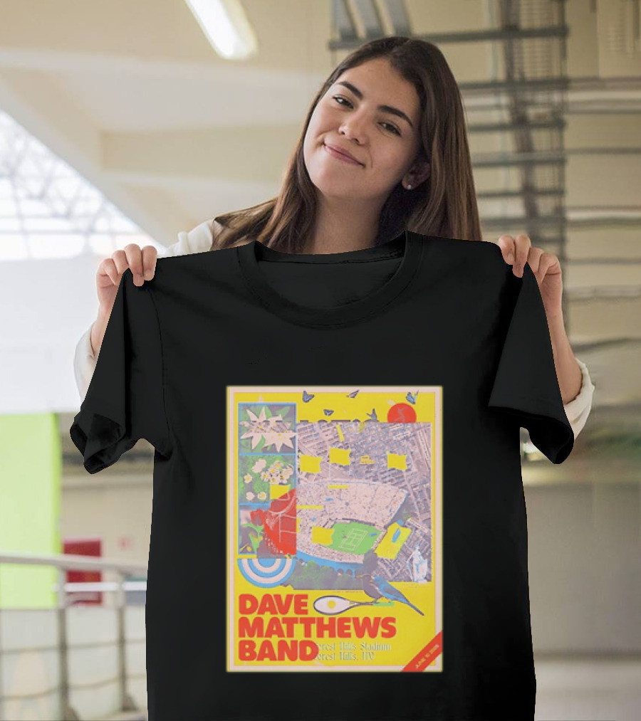 Dave Matthews Band Forest Hills NY 2026 Stadium June 10 Art Collage Stadium Map And Bird T-Shirt