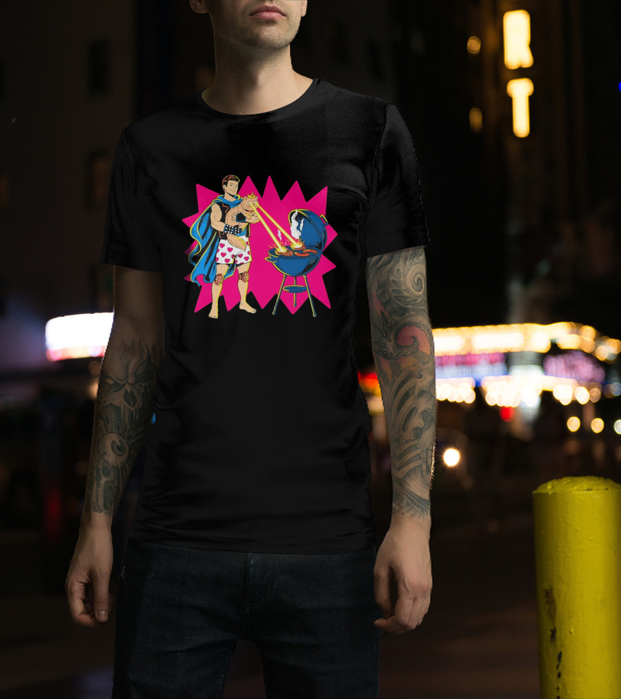 Superhero Cape Heart Shorts Laser Cat BBQ In Action T-Shirt