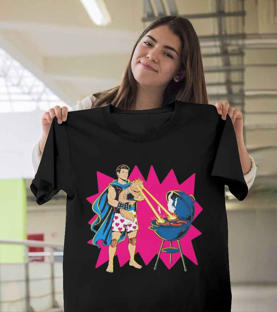 Superhero Cape Heart Shorts Laser Cat BBQ In Action T-Shirt