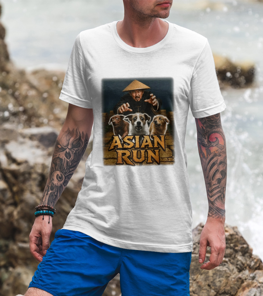 Asian Run Dogs With Traditional Hat Man T-Shirt