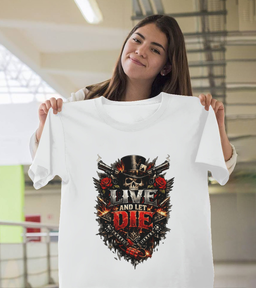 Guns N' Roses Live And Let Die Skull Roses Guns Playing Cards T-Shirt