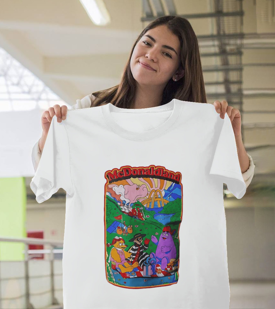 McDonaldland Hamburglar Grimace Birdie Picnic Train Scene T-Shirt