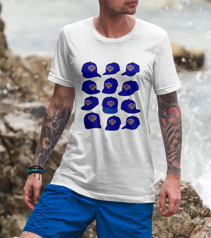New York Knicks Blue Caps Collection With Iconic Basketball Team T-Shirt
