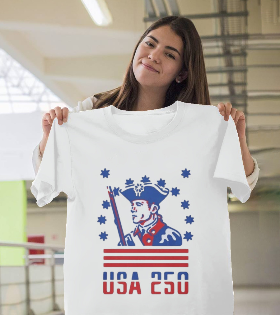 USA 250 Patriot America 250th Anniversary Revolutionary Soldier Stars Stripes T-Shirt