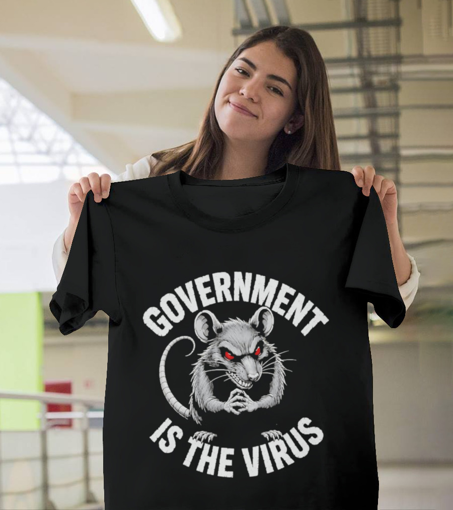 Government Is The Virus Rat Illustration Red Eyes T-Shirt