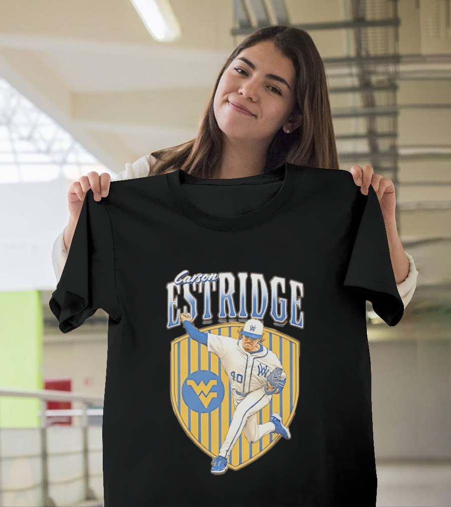 West Virginia Carson Estridge Baseball Running Pose T-Shirt