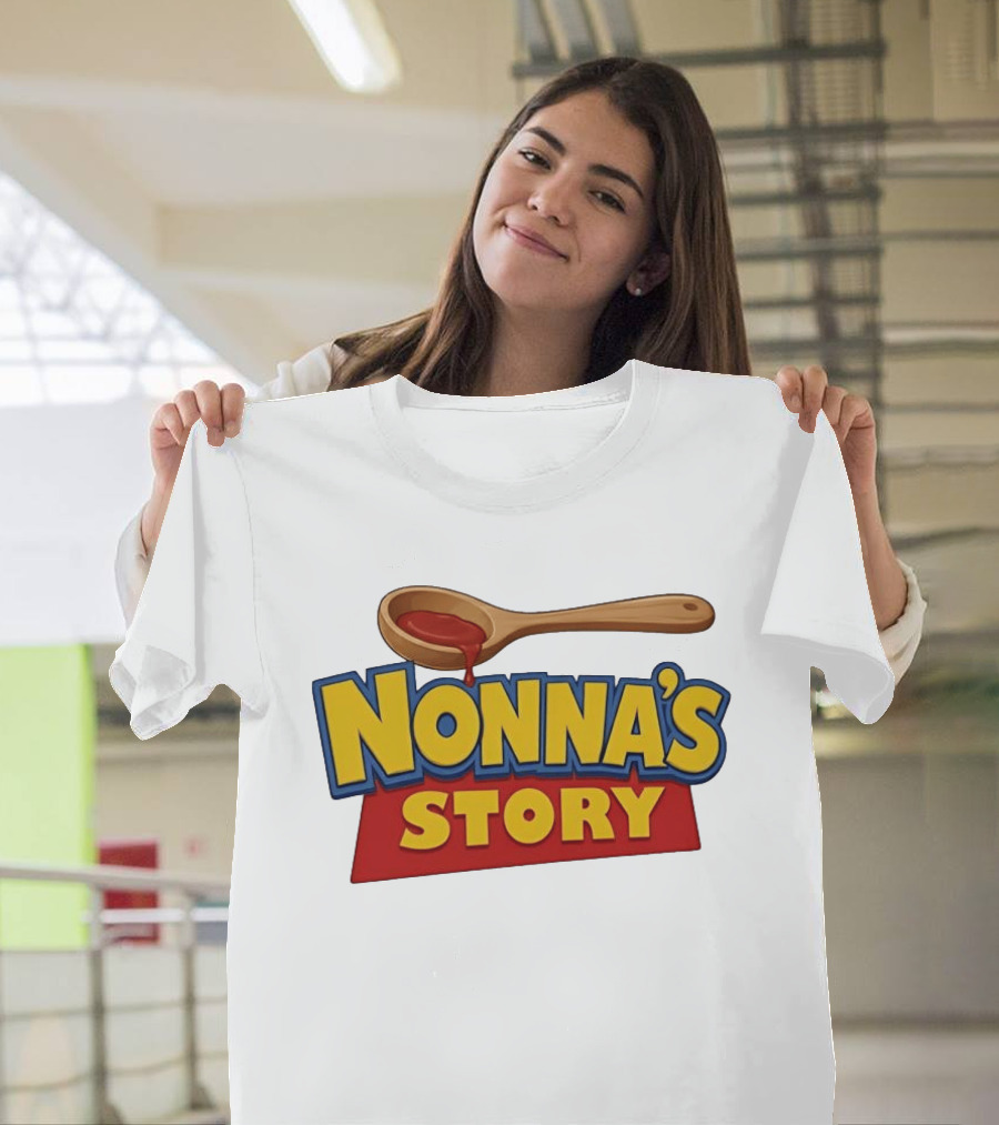 Nonna's Story Wooden Spoon Icon With Red Sauce T-Shirt